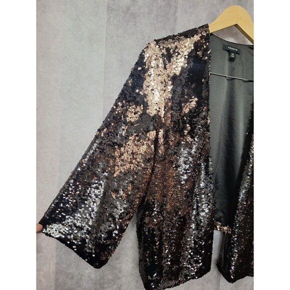 Torrid Black & Gold Sequin Open Front Kimono Blazer Cardigan 1X/2X Holiday Party - Picture 6 of 11